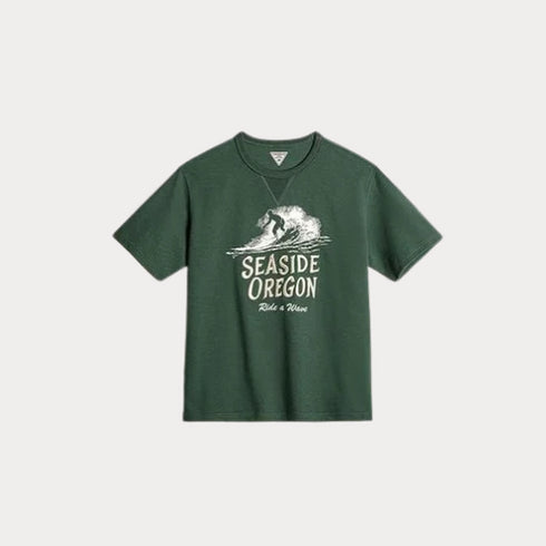 Men's Vintage Green Embroidered Letter T-Shirt – Summer Loose Fit Digital Print Tee